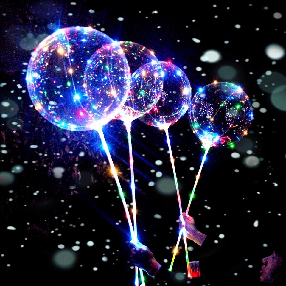 Transparent glow in the dark luftballon LED bobo balloons clear pvc led balloon wide mouth with stick and handle globos balloons