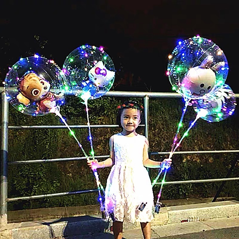 Transparent glow in the dark luftballon LED bobo balloons clear pvc led balloon wide mouth with stick and handle globos balloons