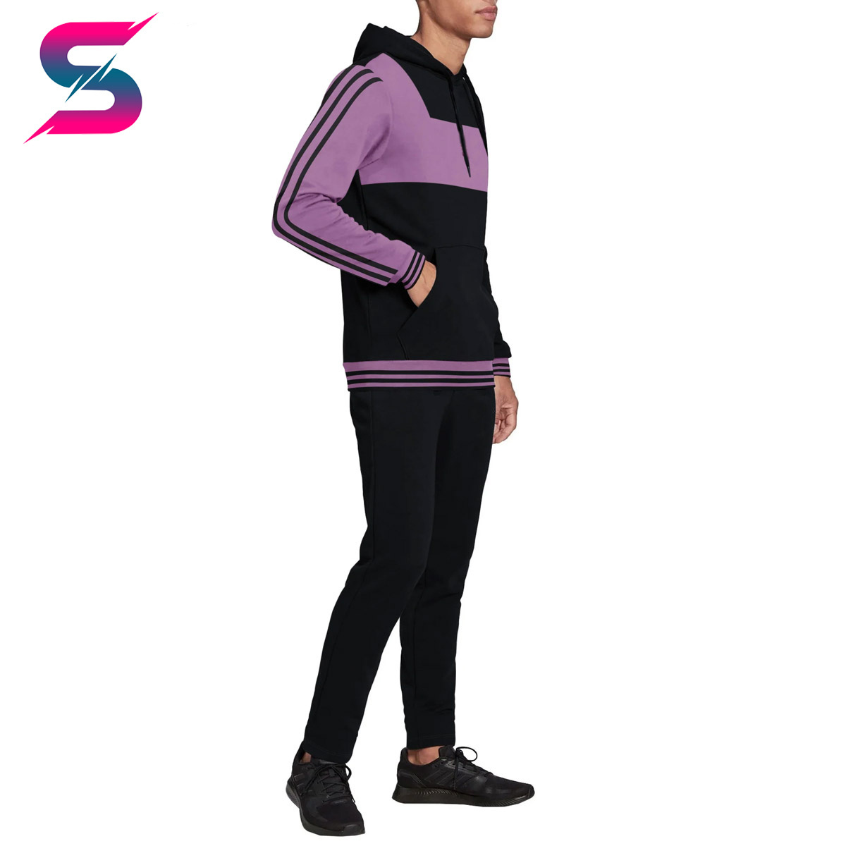 Pullover Tracksuit For Men-Black With Light Purple Color Comfortable Training  Pullover Tracksuit  BY Survival Sports Wear