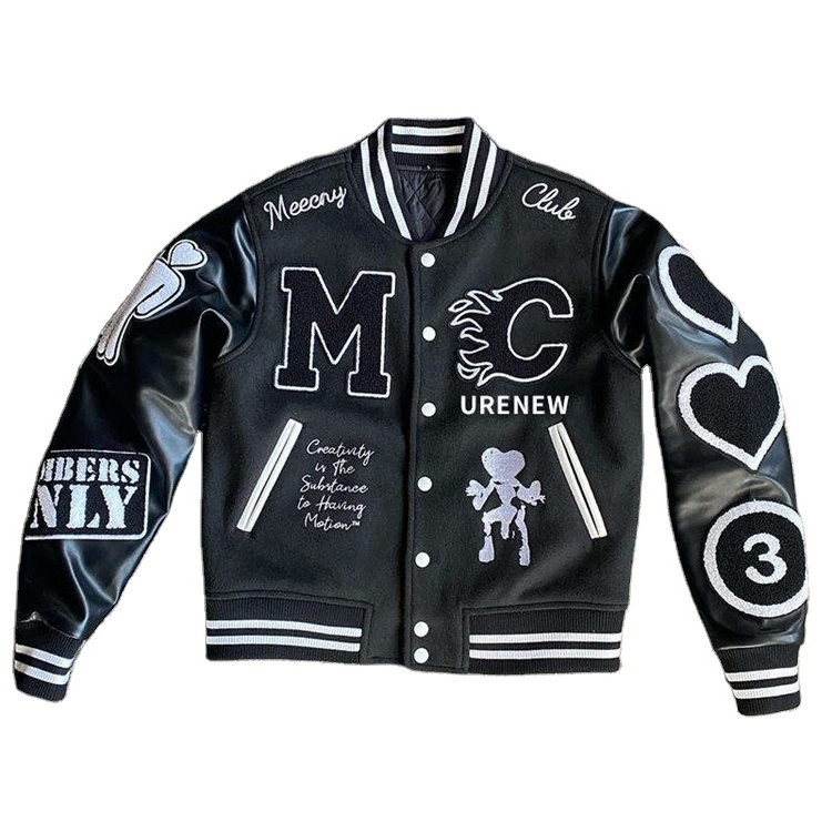 New Design High Street Hip Hop Casual Winter Warm Varsity Jacket With Collar Basketball Jacket