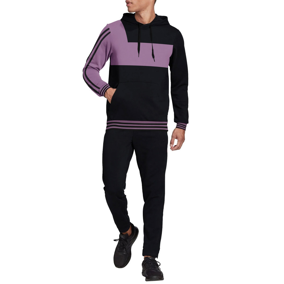 Pullover Tracksuit For Men-Black With Light Purple Color Comfortable Training  Pullover Tracksuit  BY Survival Sports Wear