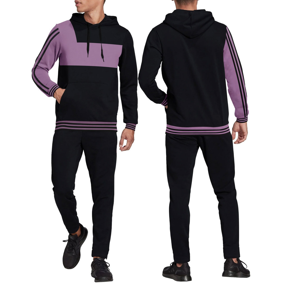 Pullover Tracksuit For Men-Black With Light Purple Color Comfortable Training  Pullover Tracksuit  BY Survival Sports Wear