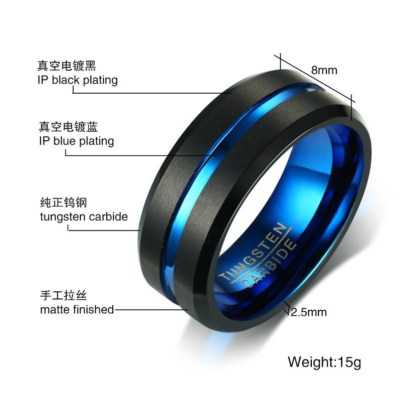 Wholesale Latest Fashion Jewelry High Grade 8mm Men Gold Line Ring Man Black Matte Two Tone Tungsten Custom Ring