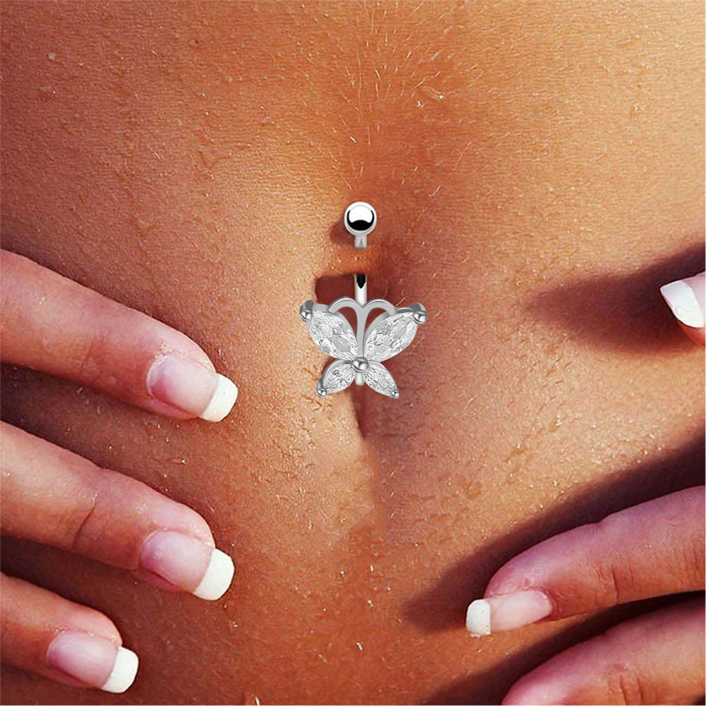 2020 New Arrival Stainless Steel Sexy Piercing Navel Nail Belly Ring Crystal Flower Heart Belly Button Rings