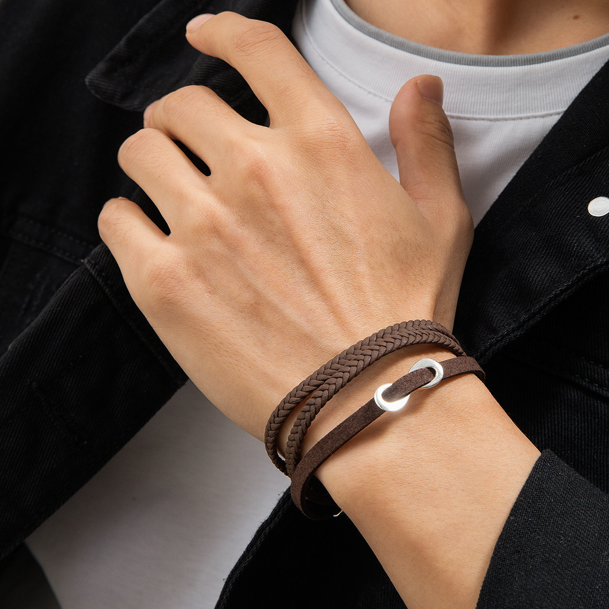 Vintage Genuine Leather Men Bracelet Retro Cuff Bracelet Punk Wristband Leather Bracelet For Mens