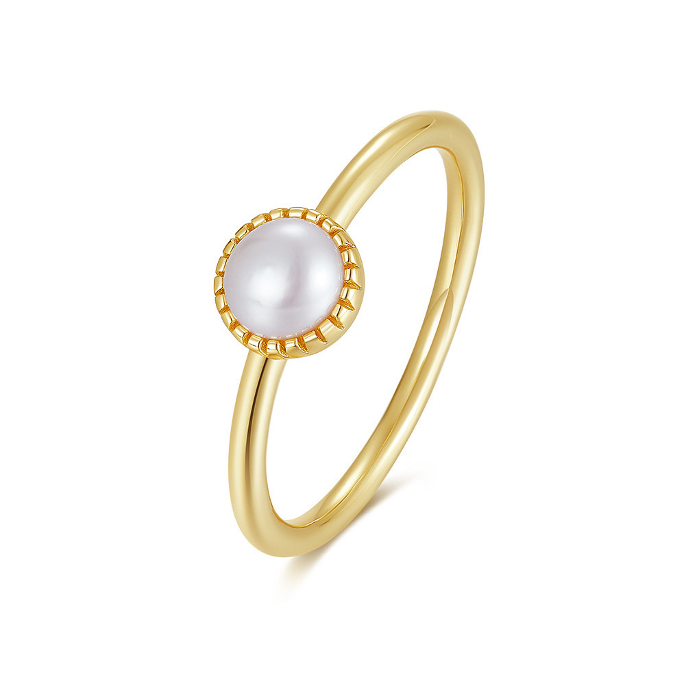 Dainty Pearl Ring Cultured Freshwater Pearl Ring Gold Plated Sterling Silver Ring For Women