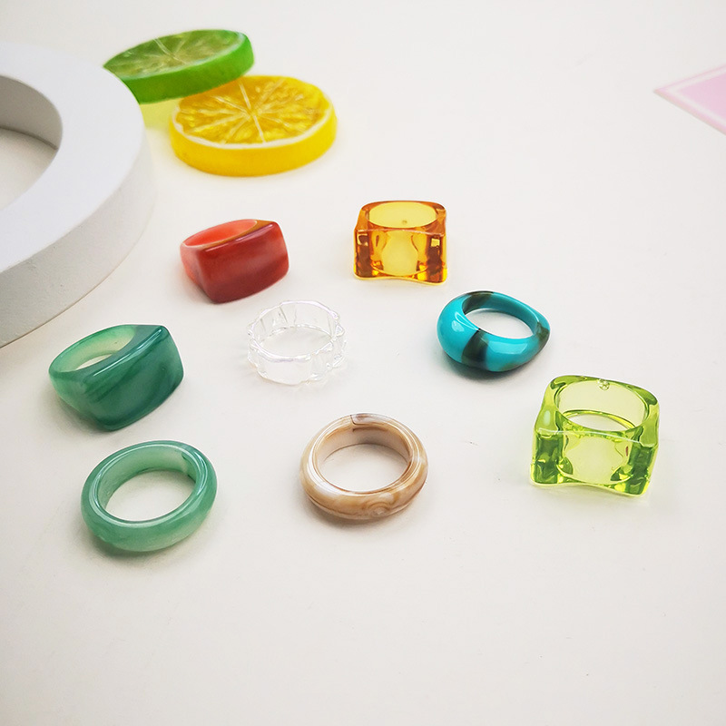 Cute Candy Color Irregular Acrylic Resin Ring Trendy Transparent Crystal Rings For Women Girls