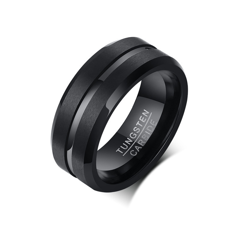 Wholesale Latest Fashion Jewelry High Grade 8mm Men Gold Line Ring Man Black Matte Two Tone Tungsten Custom Ring