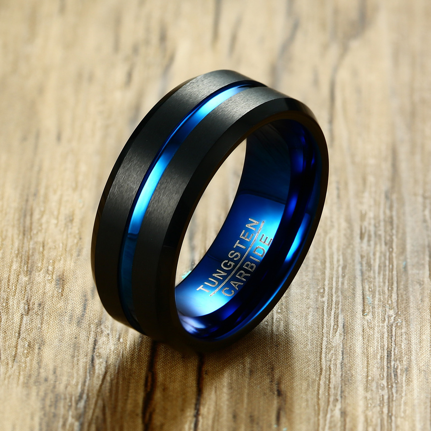 Wholesale Latest Fashion Jewelry High Grade 8mm Men Gold Line Ring Man Black Matte Two Tone Tungsten Custom Ring