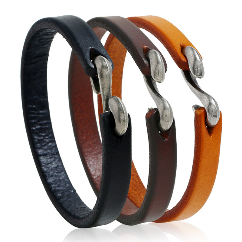 Vintage Genuine Leather Men Bracelet Retro Cuff Bracelet Punk Wristband Leather Bracelet For Mens