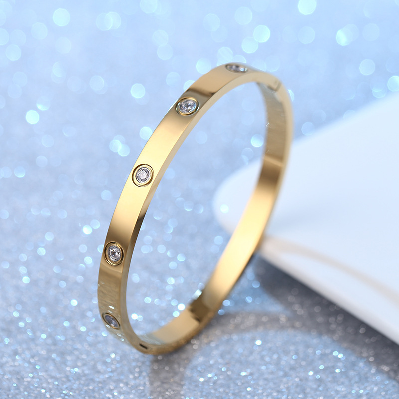 Personalized Fashion Jewellery Wholesale Custom Stainless Steel Bangle With Zircon 18K Gold Plated Women Bracelets Jewelry