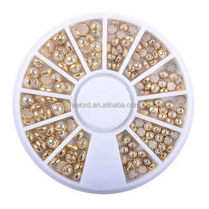 OEM LOGO nail art accessories wheel FOM723 crystal half pearl nail art designs accessories 3d half beads decoration nail stone