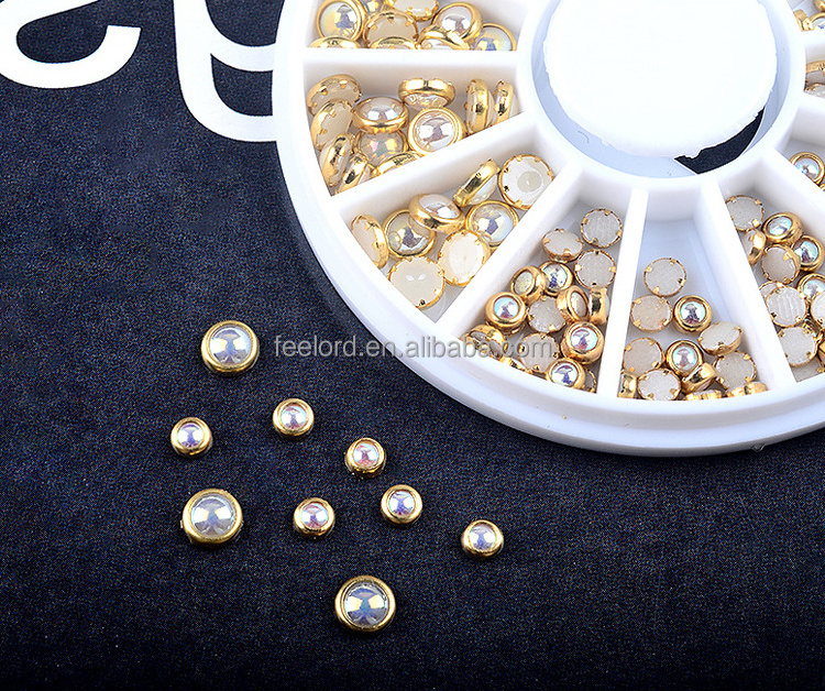 OEM LOGO nail art accessories wheel FOM723 crystal half pearl nail art designs accessories 3d half beads decoration nail stone