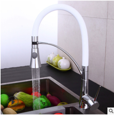 Matte black Brass Kitchen Sink Faucet with white flexible pipe