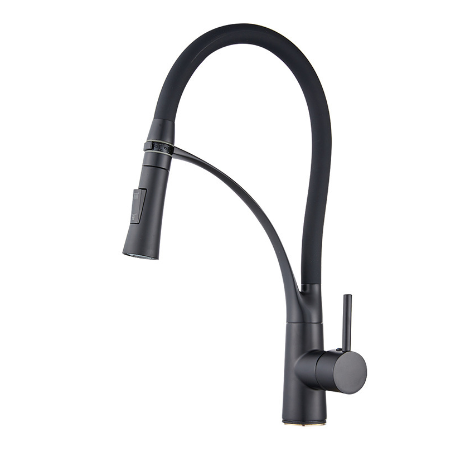 Matte black Brass Kitchen Sink Faucet with white flexible pipe