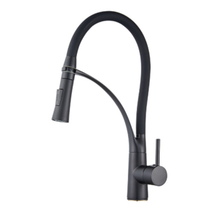 Matte black Brass Kitchen Sink Faucet with white flexible pipe