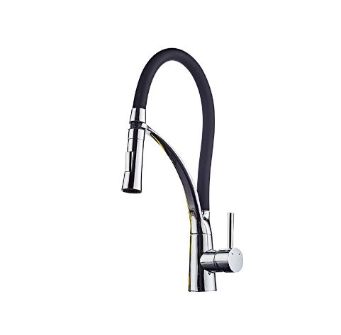 Matte black Brass Kitchen Sink Faucet with white flexible pipe