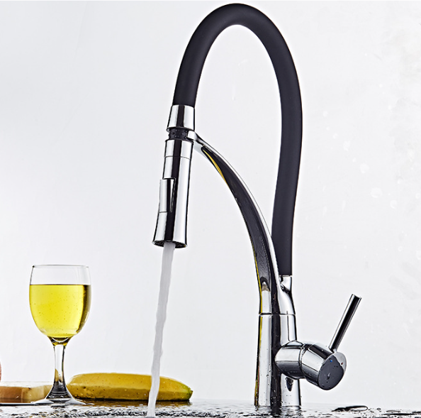 Matte black Brass Kitchen Sink Faucet with white flexible pipe