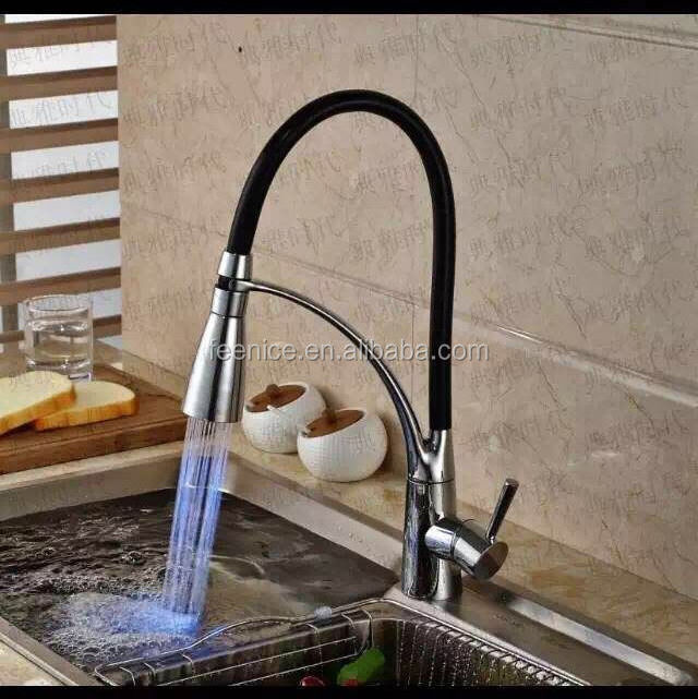 Led brass kitchen pull out faucet 3 colors changed at different temperature