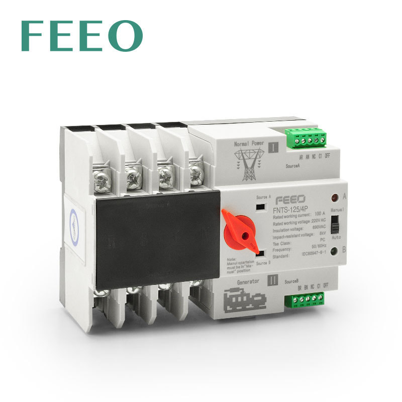 FEEO  FNTS-125 4P 400V 125A four Phase 125 Amp 4 Pole ATS Automatic Manual Transfer Switch Changeover Switch for Distribution