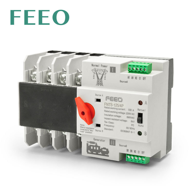 FEEO  FNTS-125 4P 400V 125A four Phase 125 Amp 4 Pole ATS Automatic Manual Transfer Switch Changeover Switch for Distribution