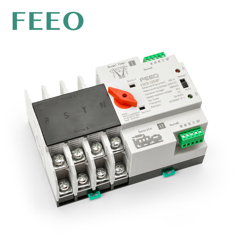 FEEO  FNTS-125 4P 400V 125A four Phase 125 Amp 4 Pole ATS Automatic Manual Transfer Switch Changeover Switch for Distribution