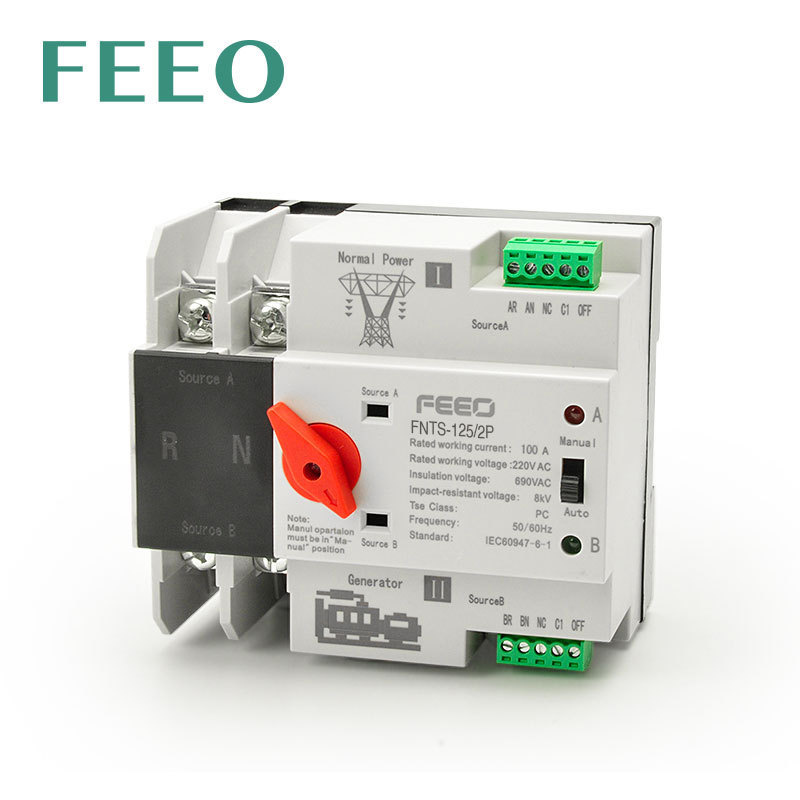 FEEO  FNTS-125 2P 400V dual power Automatic Manual Transfer Switch 2P 2poles 125A Modular Dual Power manual Changeover Switch