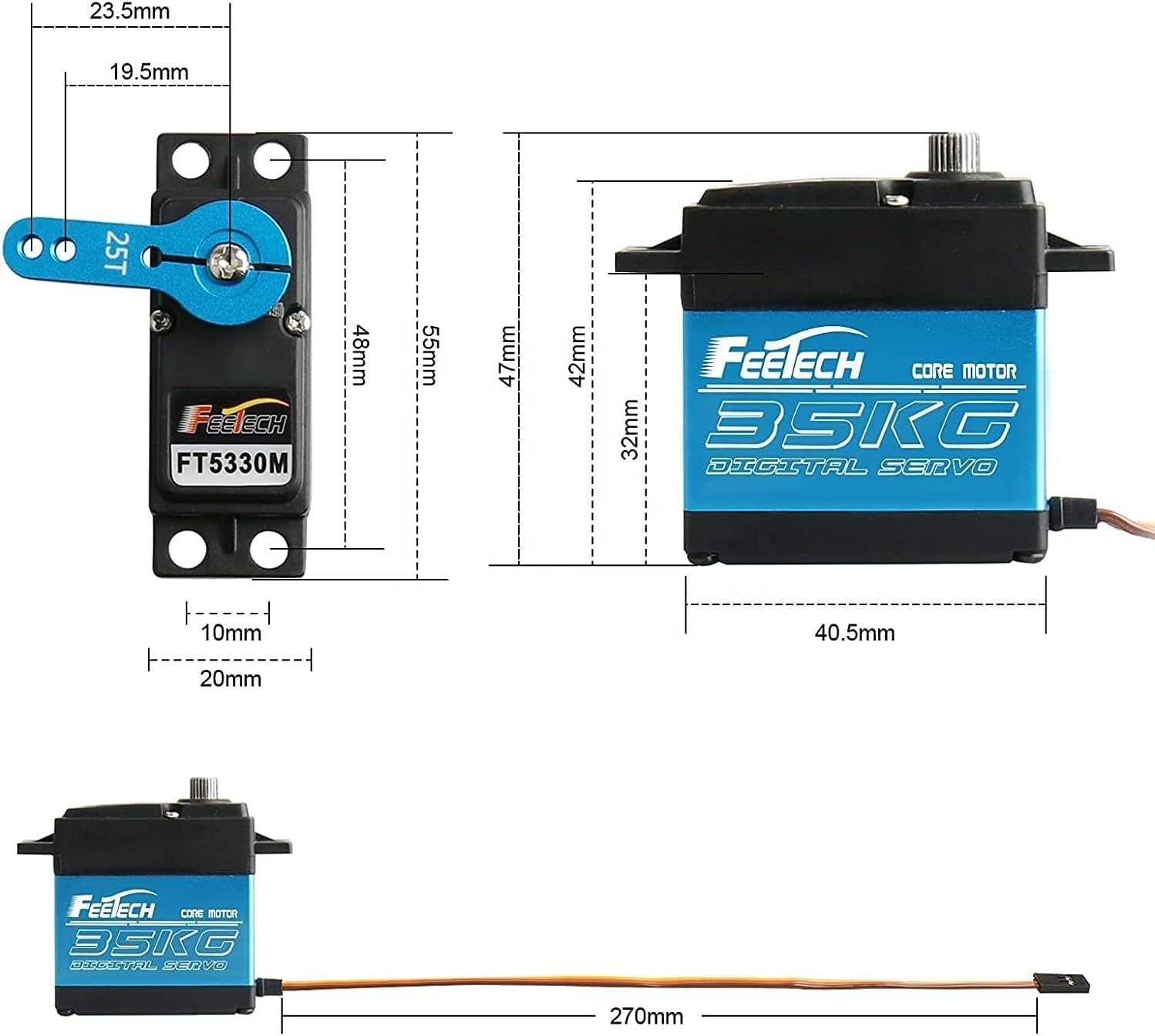 35KG 180 degree High Torque Metal Gear Core Motor Waterproof Digital Servo With 25T Servo Arm For Robotic DIY RC Car Boat Plane