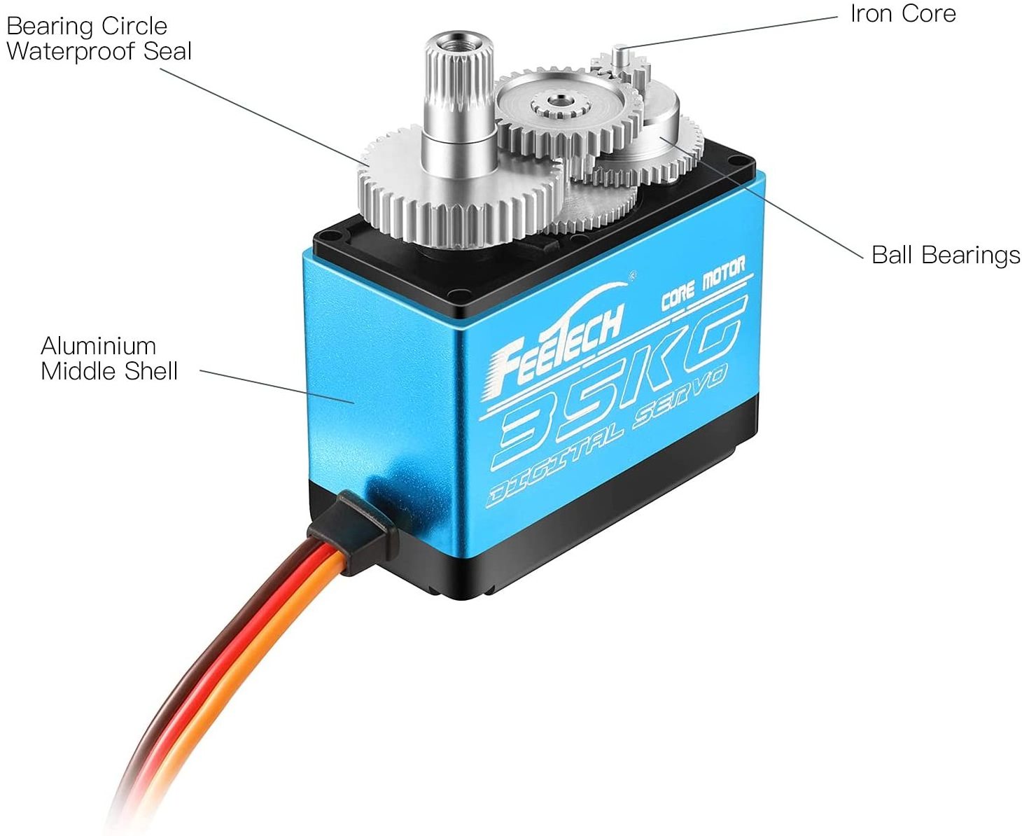 35KG Servo Motor 180 Degree Waterproof 7.4V High Torque RC Servo Full Metal Gear Digital Servo for 1/8 1/10 RC Cars