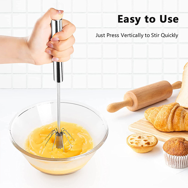 Stainless Steel Manual Hand Mixer Semi-Automatic Spinning Egg Push Whisk Egg Beater