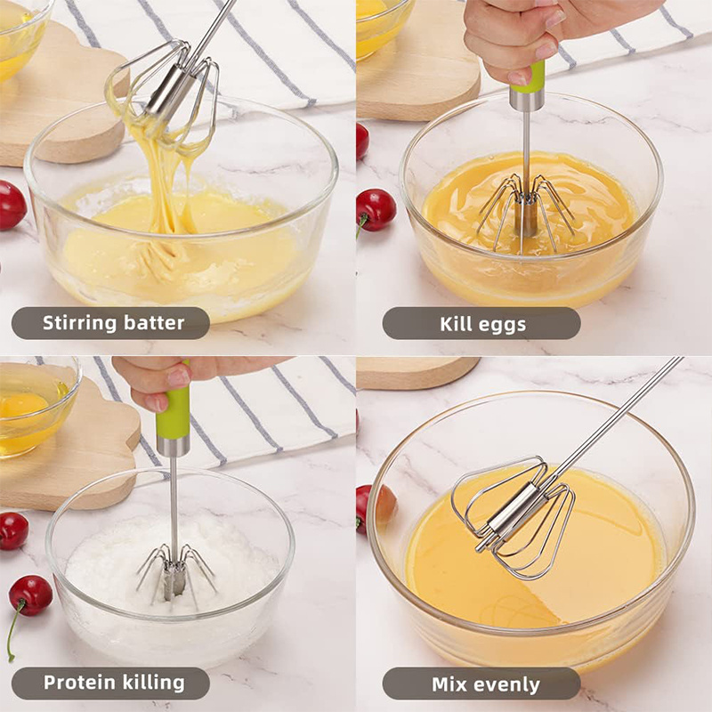 Stainless Steel Manual Hand Mixer Semi-Automatic Spinning Egg Push Whisk Egg Beater