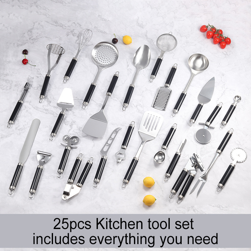 Stainless Steel Kitchen Accessories Set with Soup Ladle Spatula Knife Skimmers Peeler Spoons for Cooking and Serving