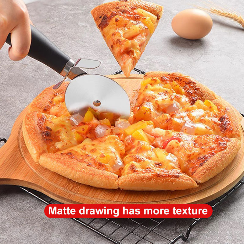 kitchen accessories custom stainless steel roller divider wheel blade knife round pizza cutter slicer with handle