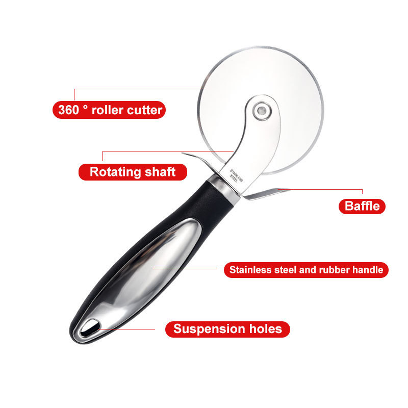 kitchen accessories custom stainless steel roller divider wheel blade knife round pizza cutter slicer with handle