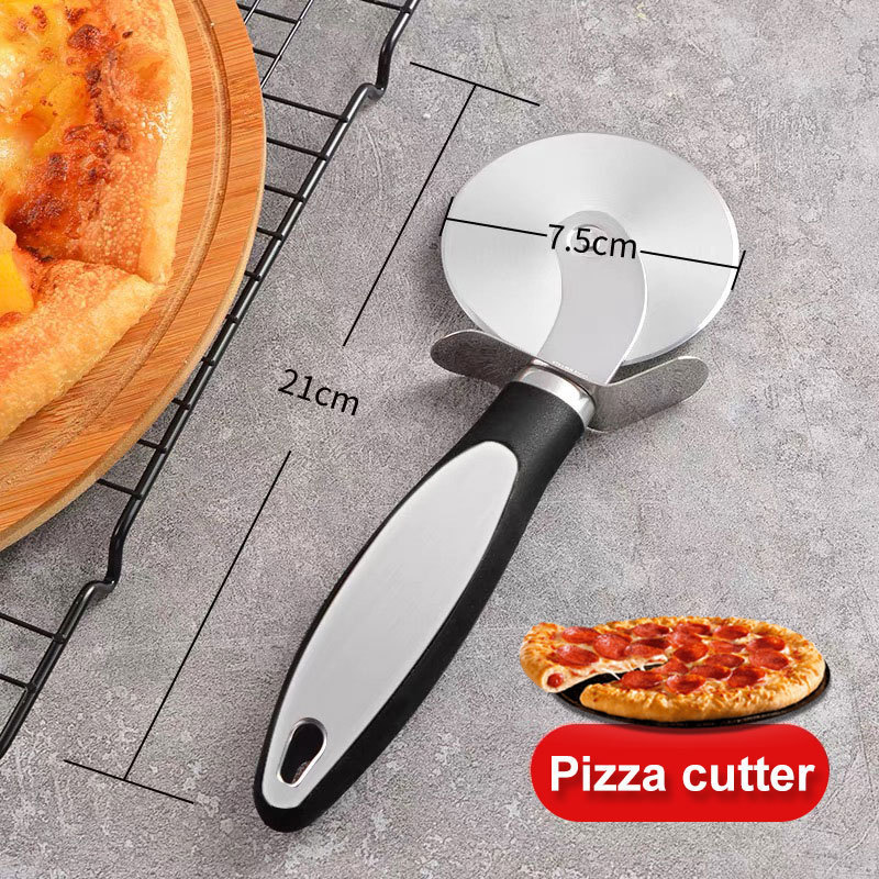 kitchen accessories custom stainless steel roller divider wheel blade knife round pizza cutter slicer with handle