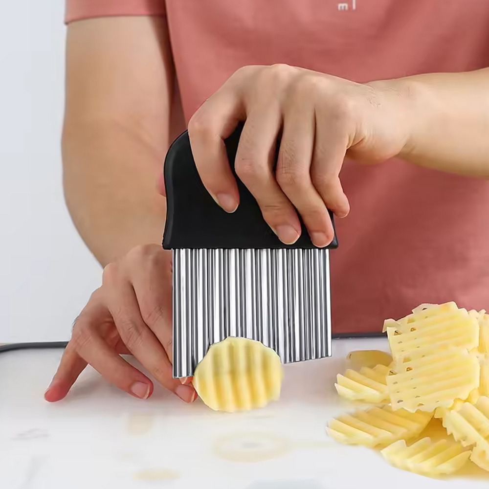 stainless steel manual crinkle shape wavy fries potato cut chips cutter knife