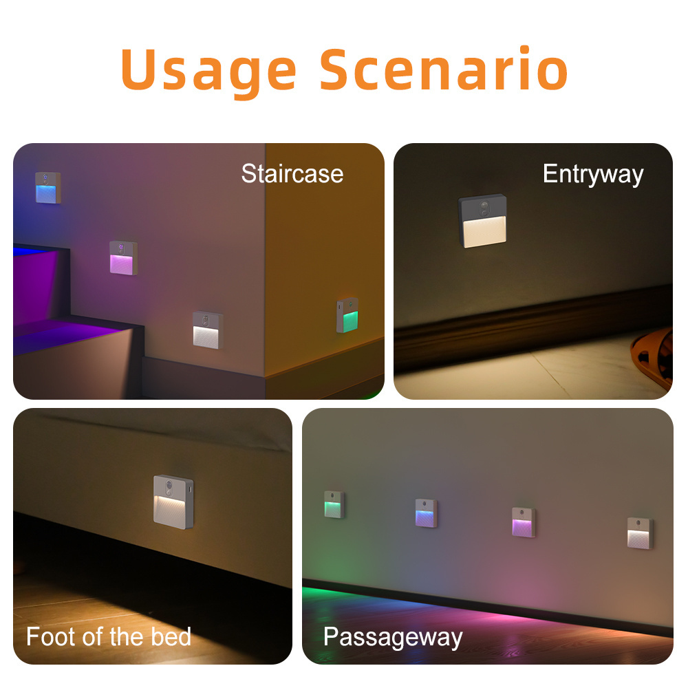 Colors Changeable Dimmable RGB LED Under Cabinet Closet Lights Wireless Rechargeable Battery Operated Motion Sensor Step Lights