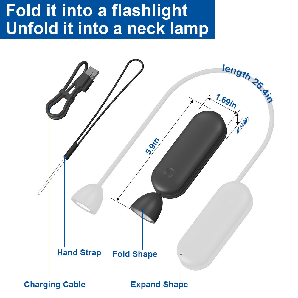 Portable Foldable Flashlight LED Hanging Neck Rechargeable Book Light Eye Protection Flexible Reading Lamp