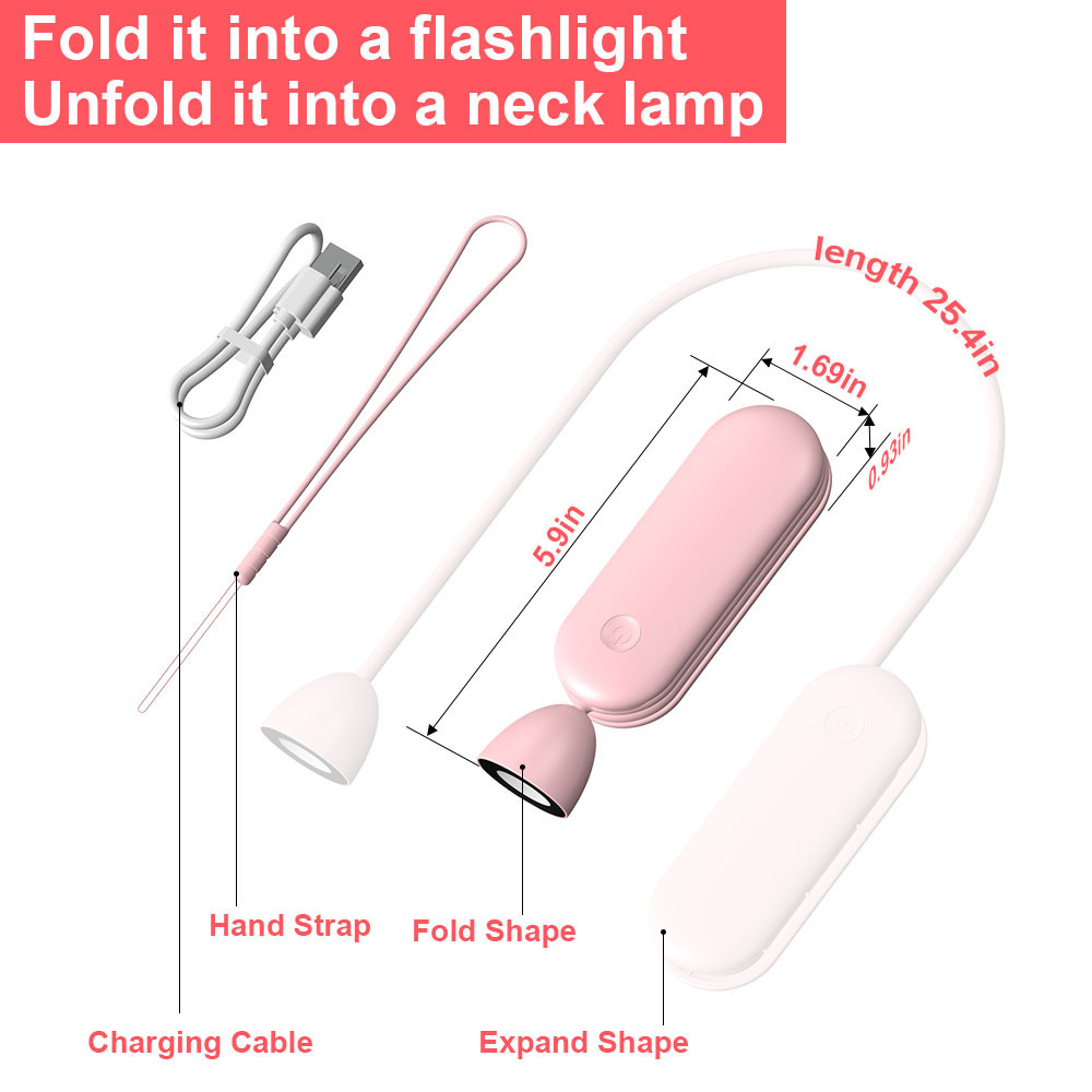 Foldable Flashlight Hanging Neck Rechargeable Eye Protection Flexible  LED Reading Light For Book Crocheting