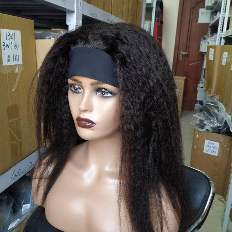 Full Machine made Headband Yaki kinky straight 18 inch natural brazilian raw indian virgin remy 100% human hair vendor wig