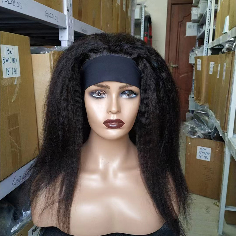 Full Machine made Headband Yaki kinky straight 18 inch natural brazilian raw indian virgin remy 100% human hair vendor wig