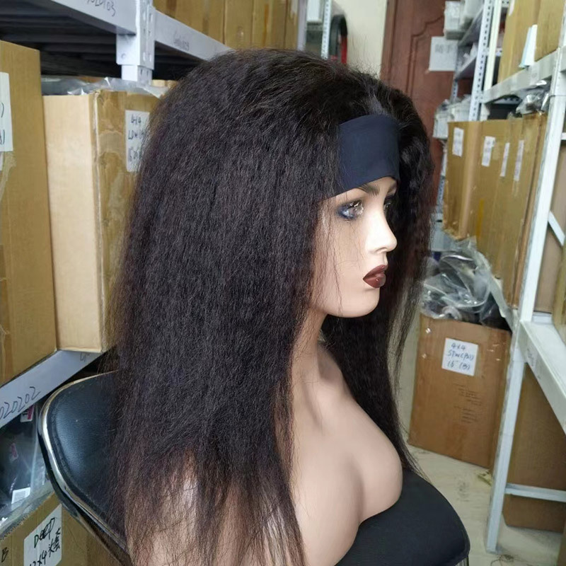 Full Machine made Headband Yaki kinky straight 18 inch natural brazilian raw indian virgin remy 100% human hair vendor wig