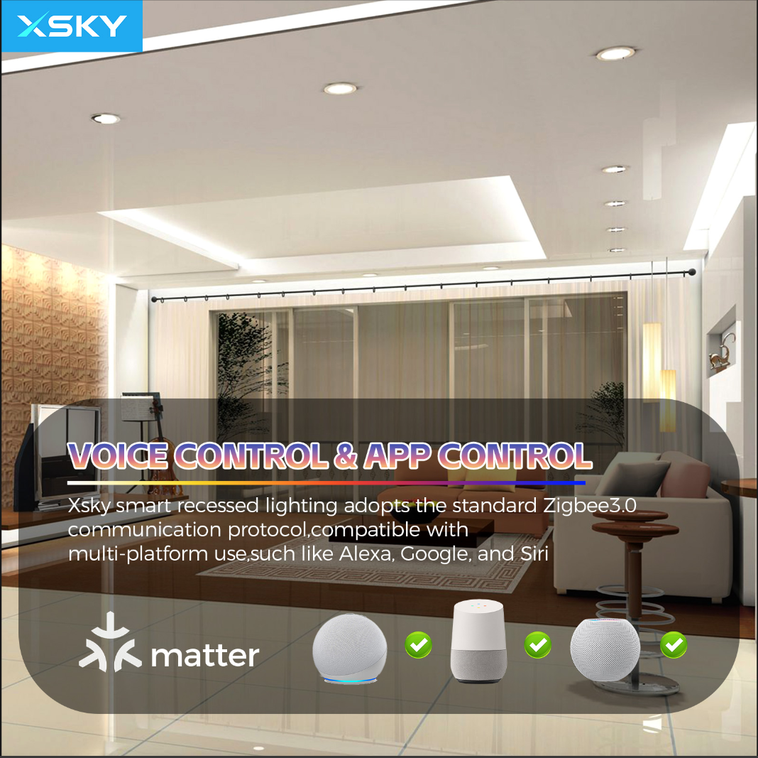 Xsky Smart Recessed Lighting 6 Inch,LED Lights with Matter Gateway Work With Alexa/Google /Siri