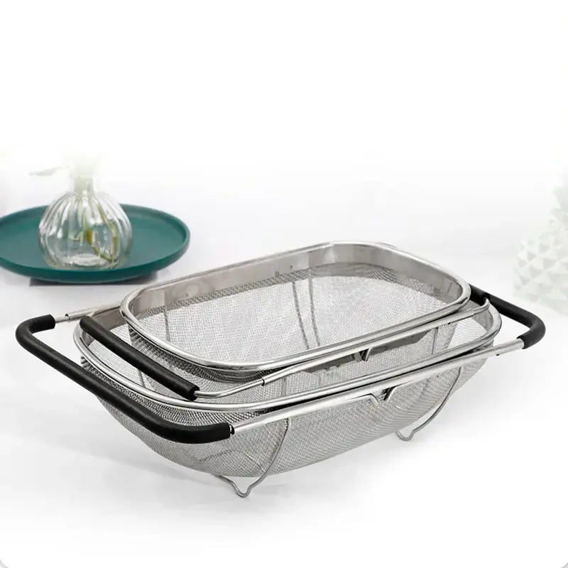 Stainless Steel Extensible Strainer Basket Kitchen Colander for Strain Drain Rinse Vegetables Fruits Collapsible