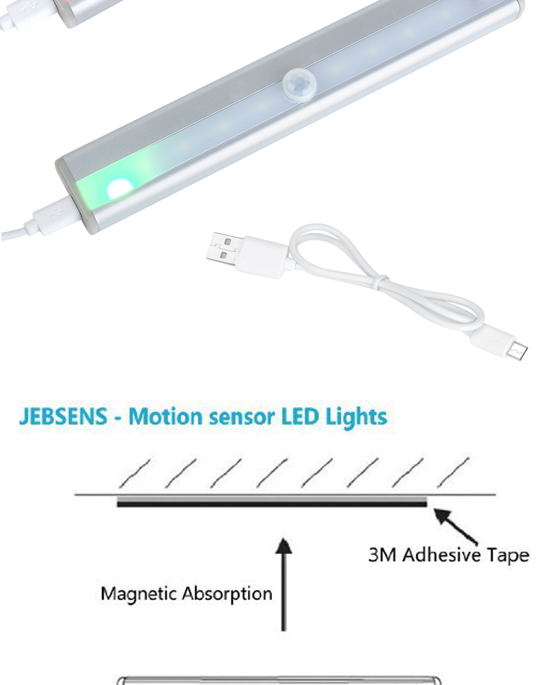 10 LED Battery Powered PIR Motion Sensor Cabinet LED Night Light