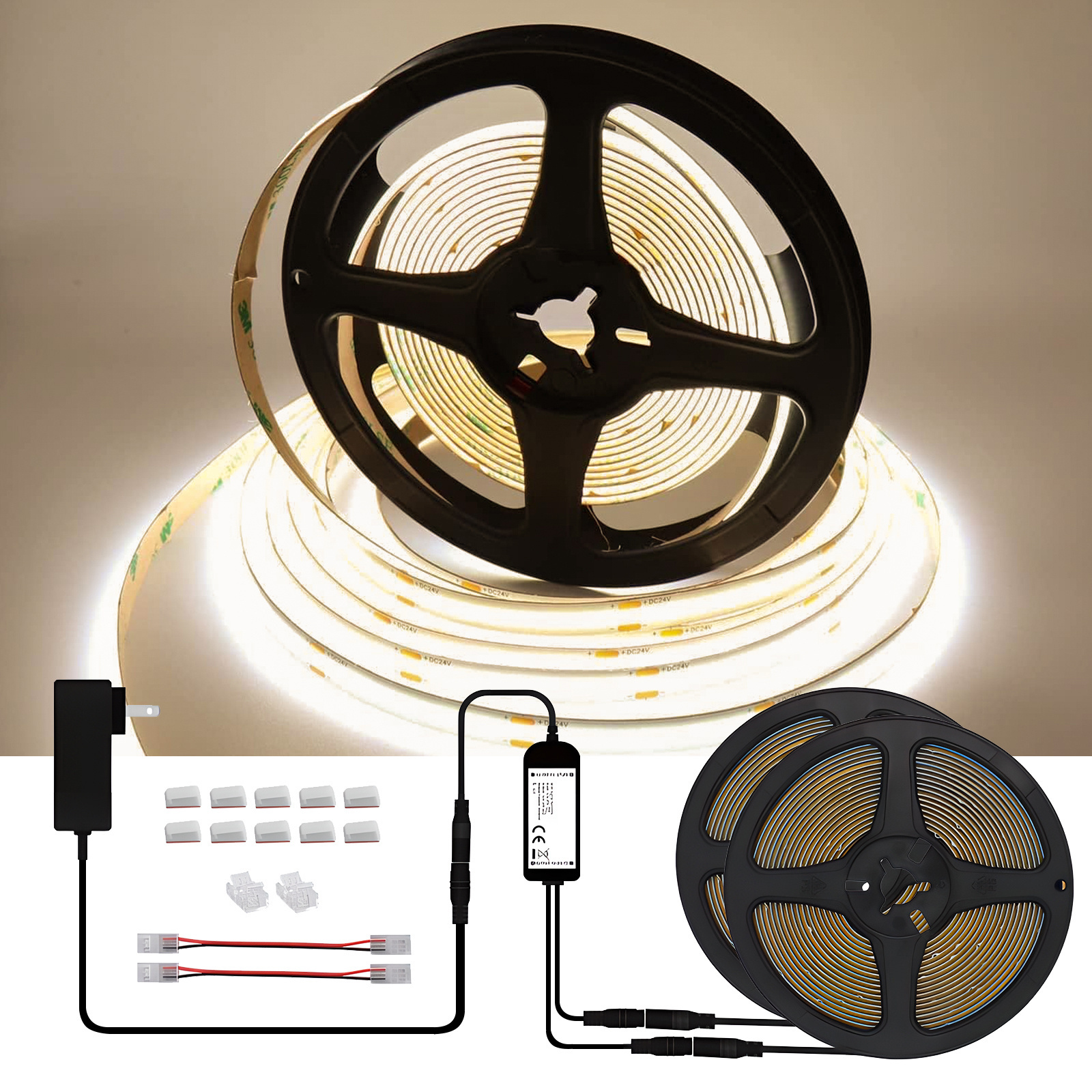 Feican Wholesale Smart Led Cob Strip Light Dimmable Flexible Tape Lighting 24v