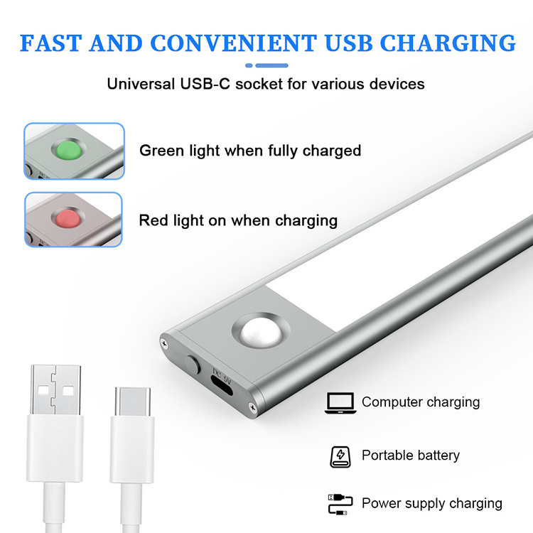 USB Rechargeable LED Under Cabinet Light Wireless PIR Motion Sensor Magnetic light Battery powered color changing Closet lights