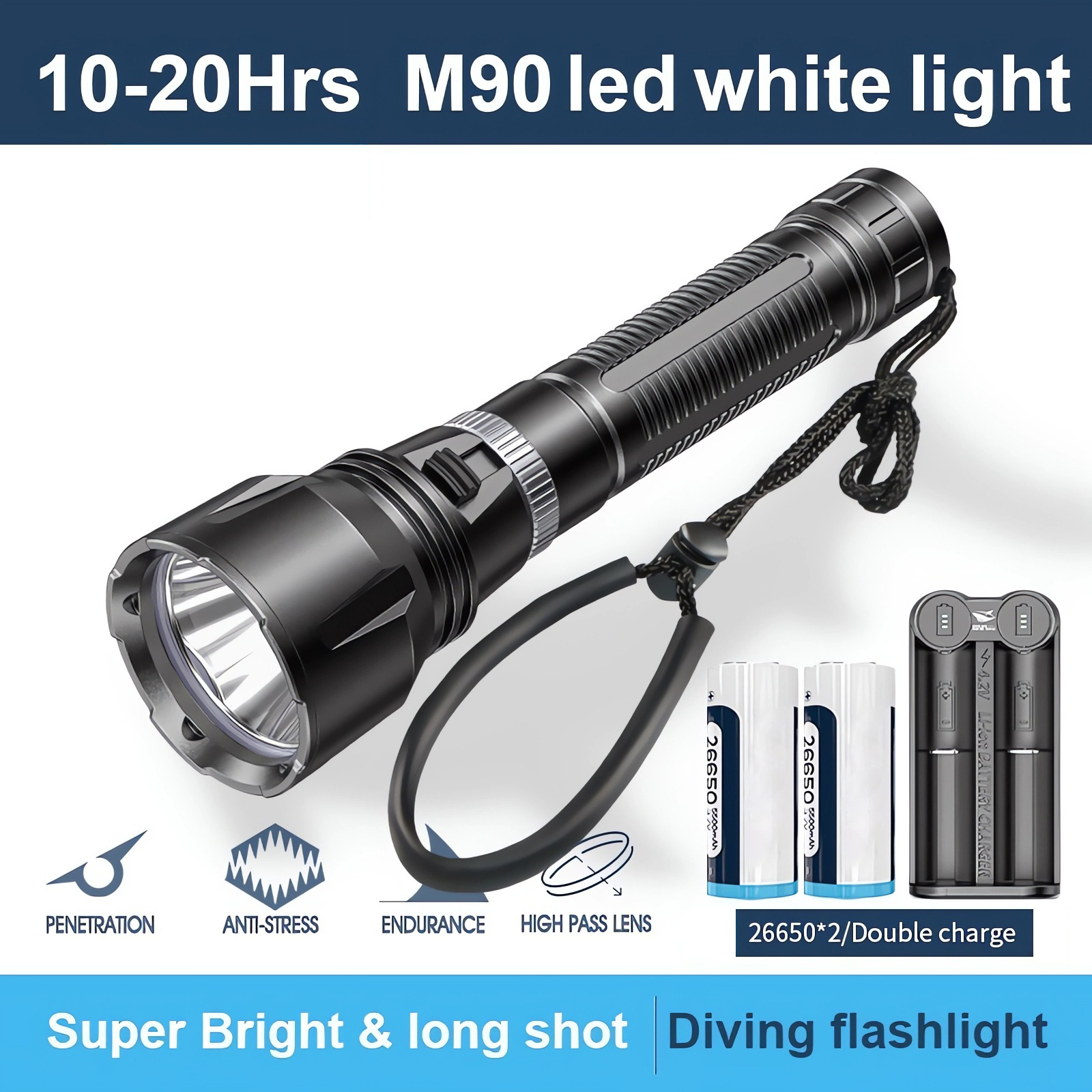 Professional 26650 Battery Powered 30W Super Bright Waterproof Magnetic Switch Xtra Scuba Diving Flashlight Underwater LED