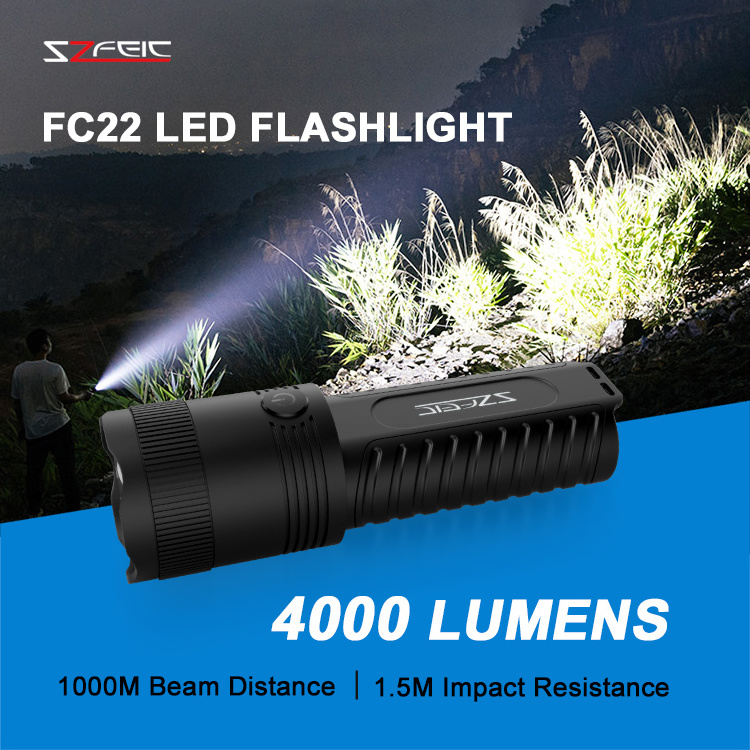 Wholesale Custom 5 Modes 10000mAh Rechargeable LED Flashlights IP68 Waterproof Long Range 4000 Lumens Super Bright Torches Light