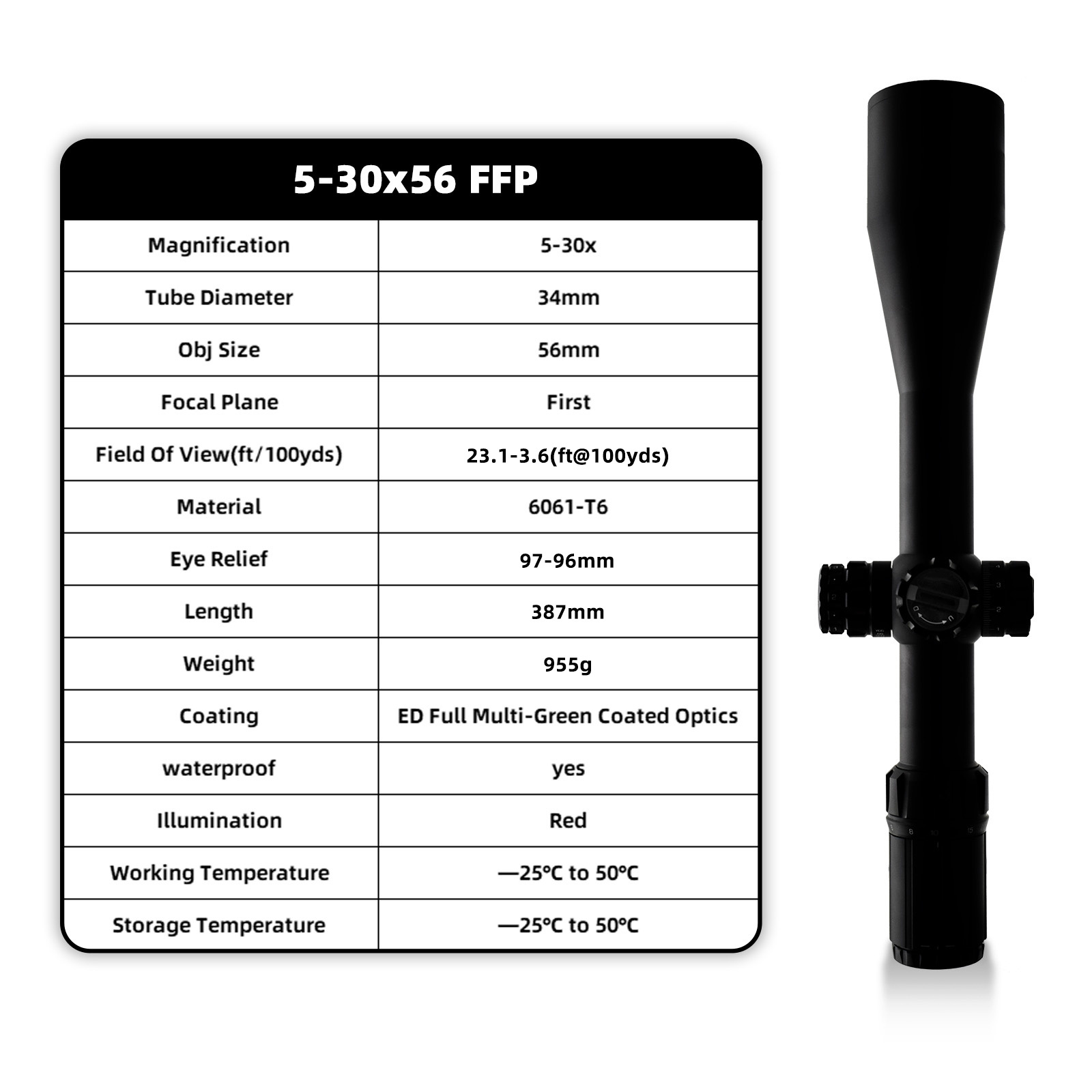 Best Price Optics Scope Glass Etched 5-30X56 SFP 34mm Waterproof Optical Sight Hunting Scopes